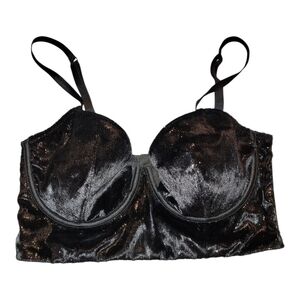 Victoria's Secret Black Velvet Shiny Very Sexy Balconet Bra 34D Witchycore Goth